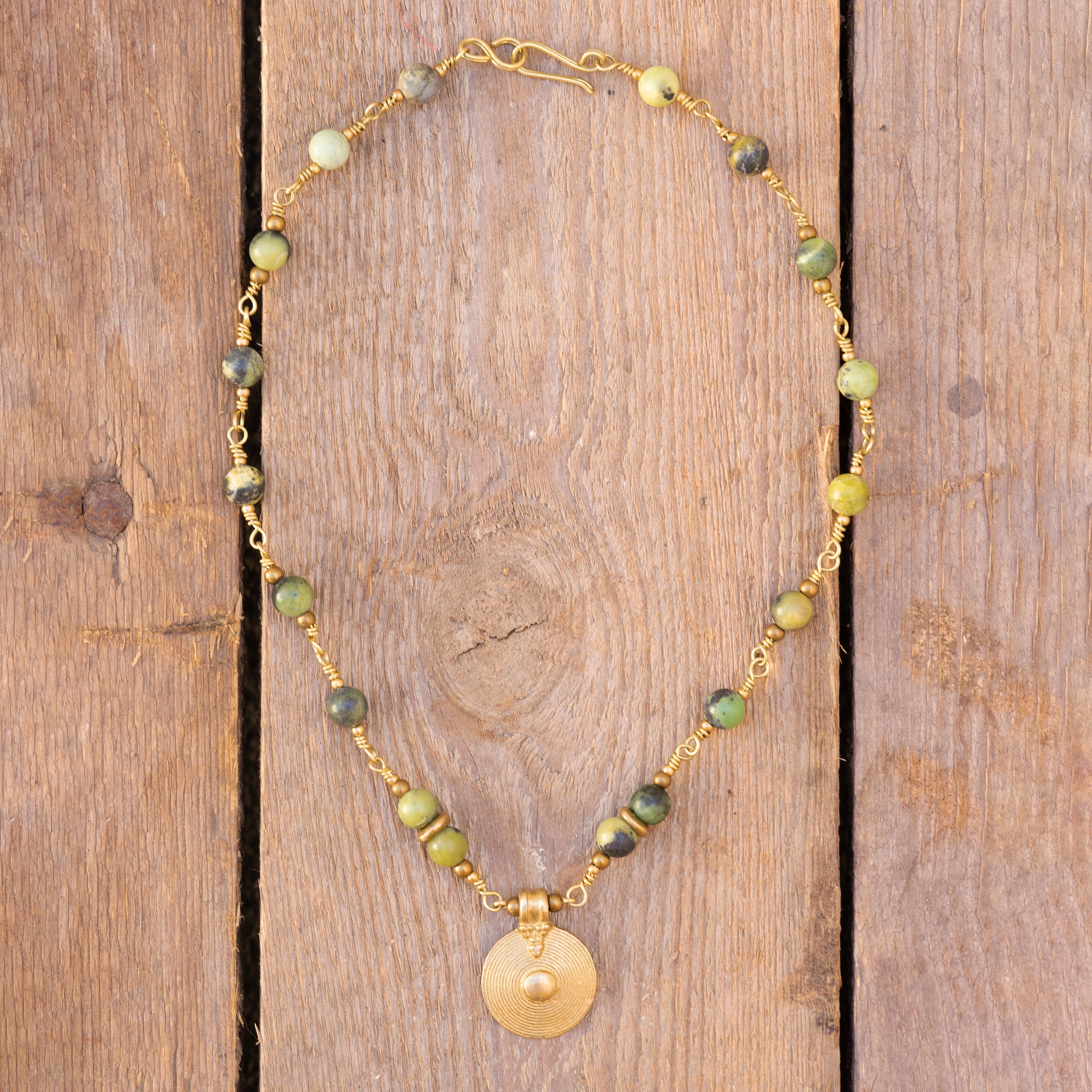 Bohemian Necklace with Chrysoprase & Brass