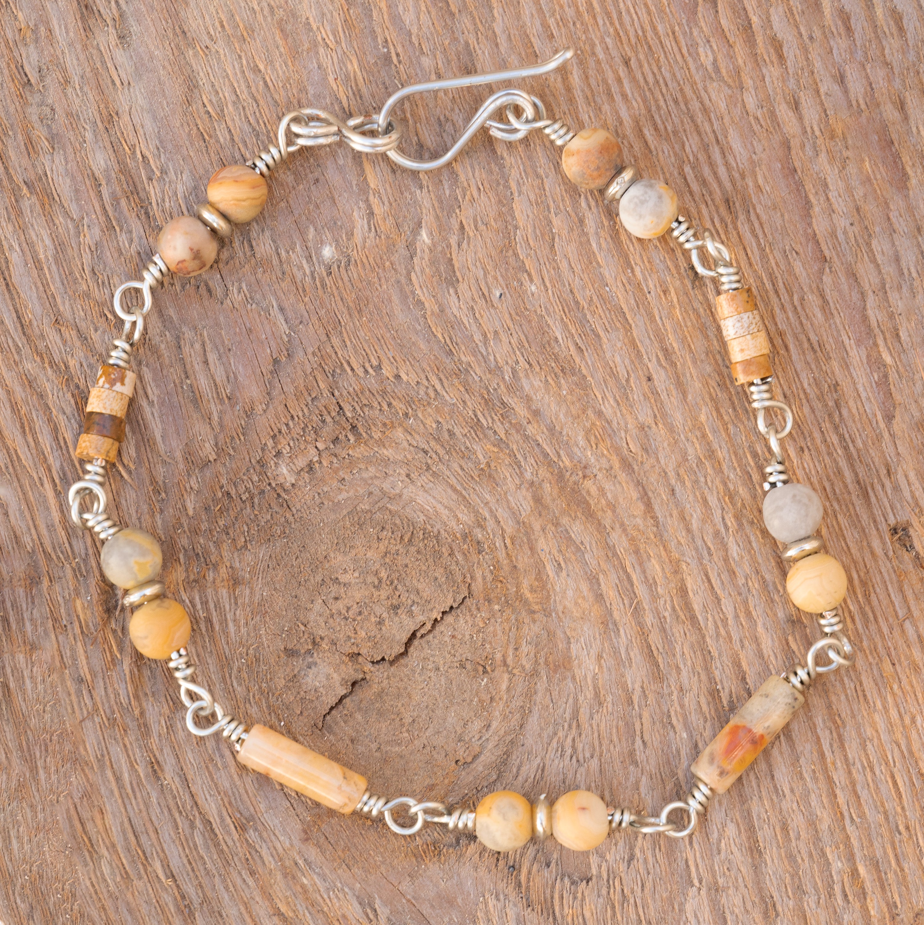 Lace Agate & Picture Jasper Anklet in Stainless Steel