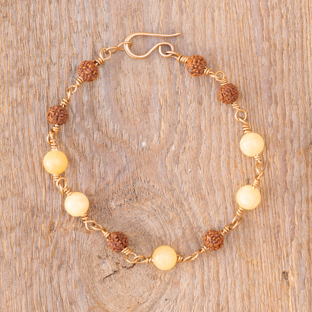 Honey Jade & Rudraksha Anklet in Bronze