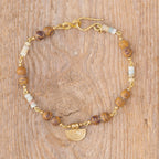 Elephant Skin Jasper & Amazonite Anklet in Brass with Charm