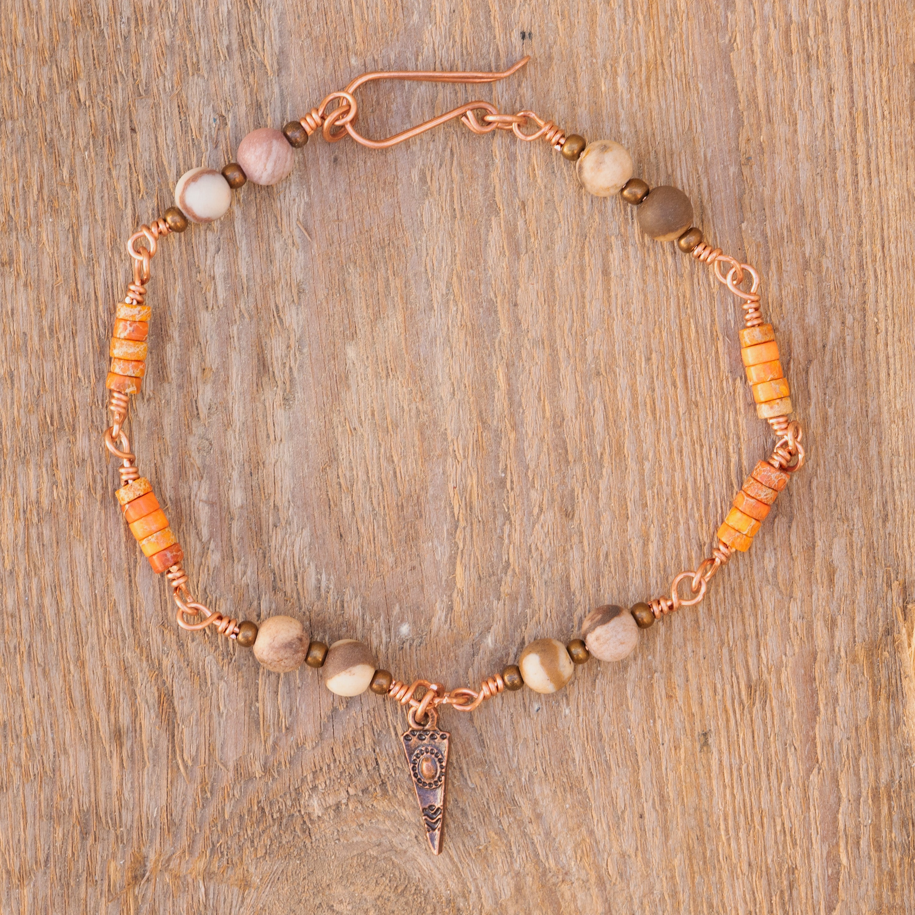 Zebra Jasper & Sea Sediment Jasper Anklet in Copper