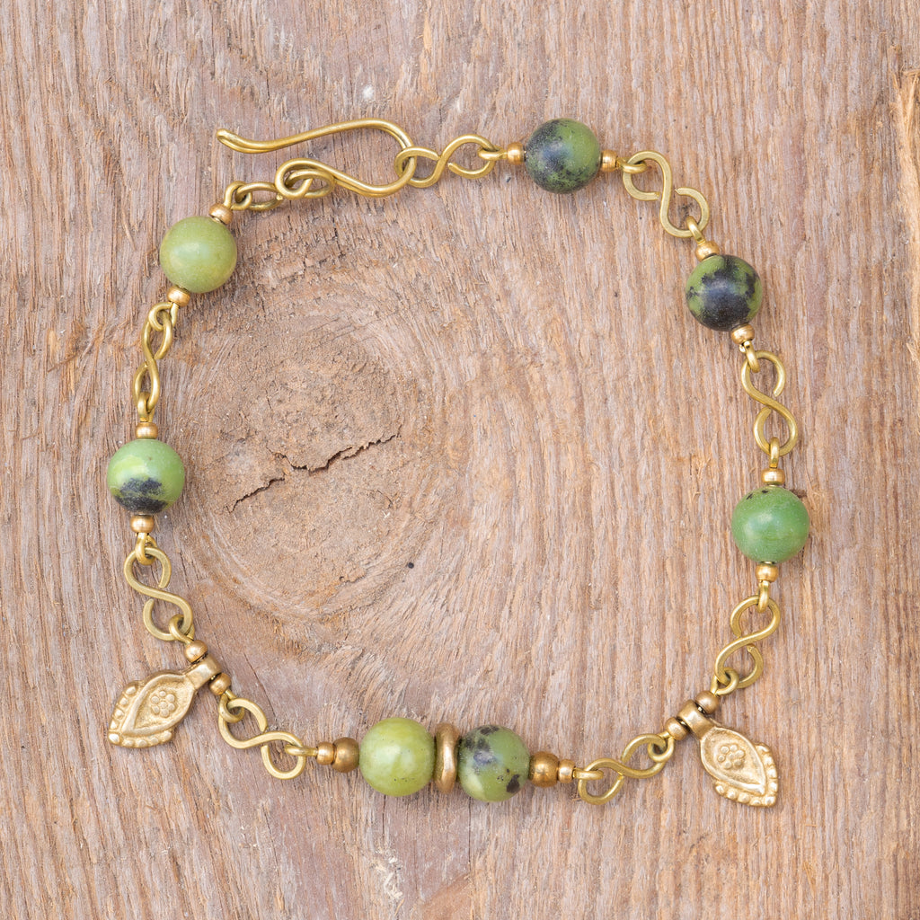 Chrysoprase Anklet in Brass with Charm