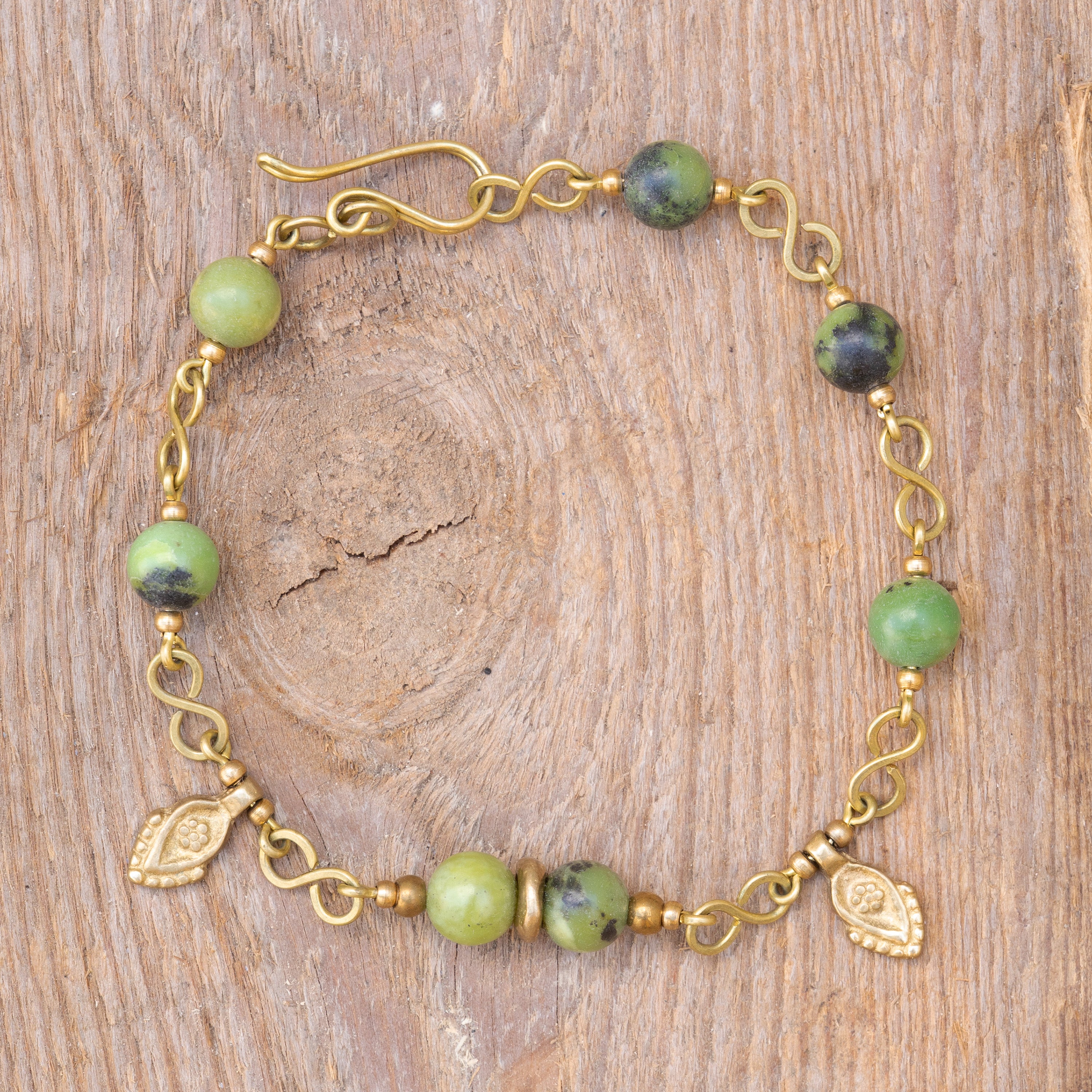 Chrysoprase Anklet in Brass with Charm