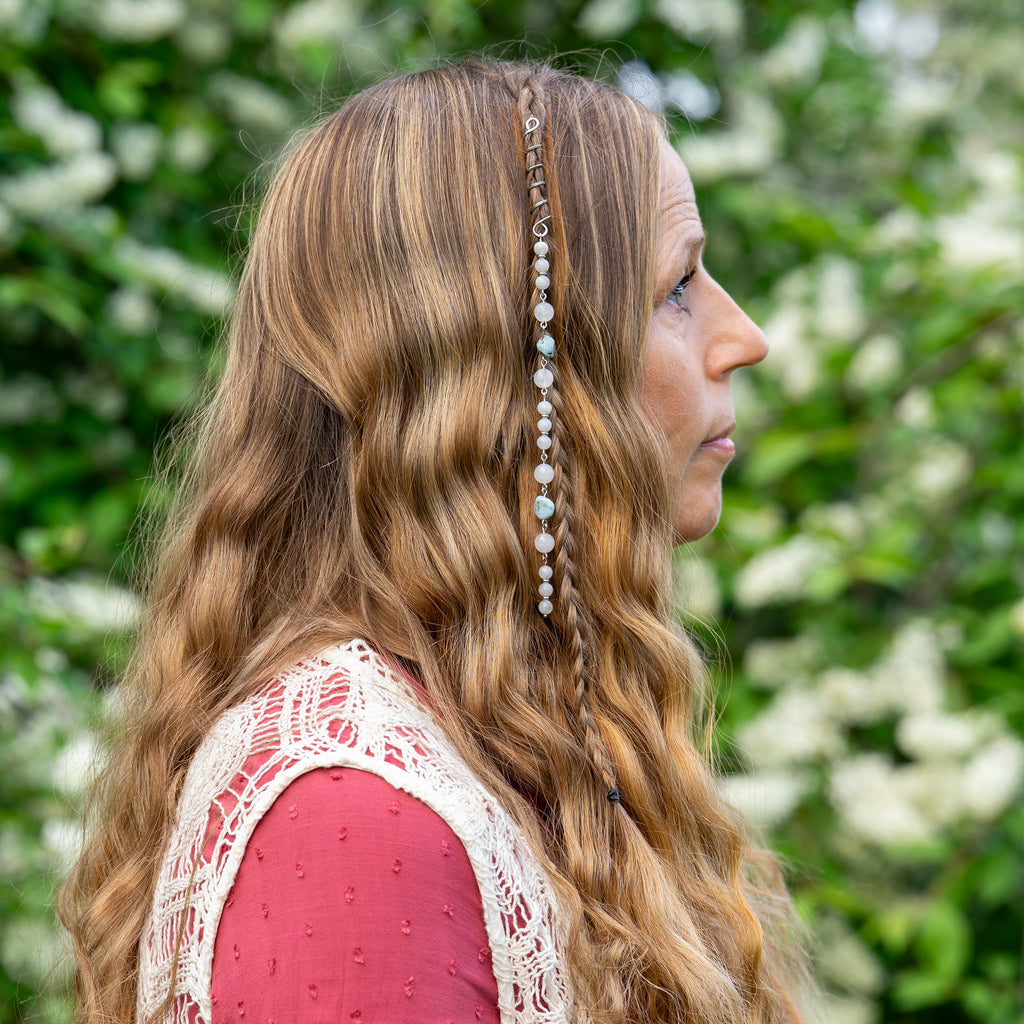 Moonstone & Larimar Hair Twist in Stainless Steel