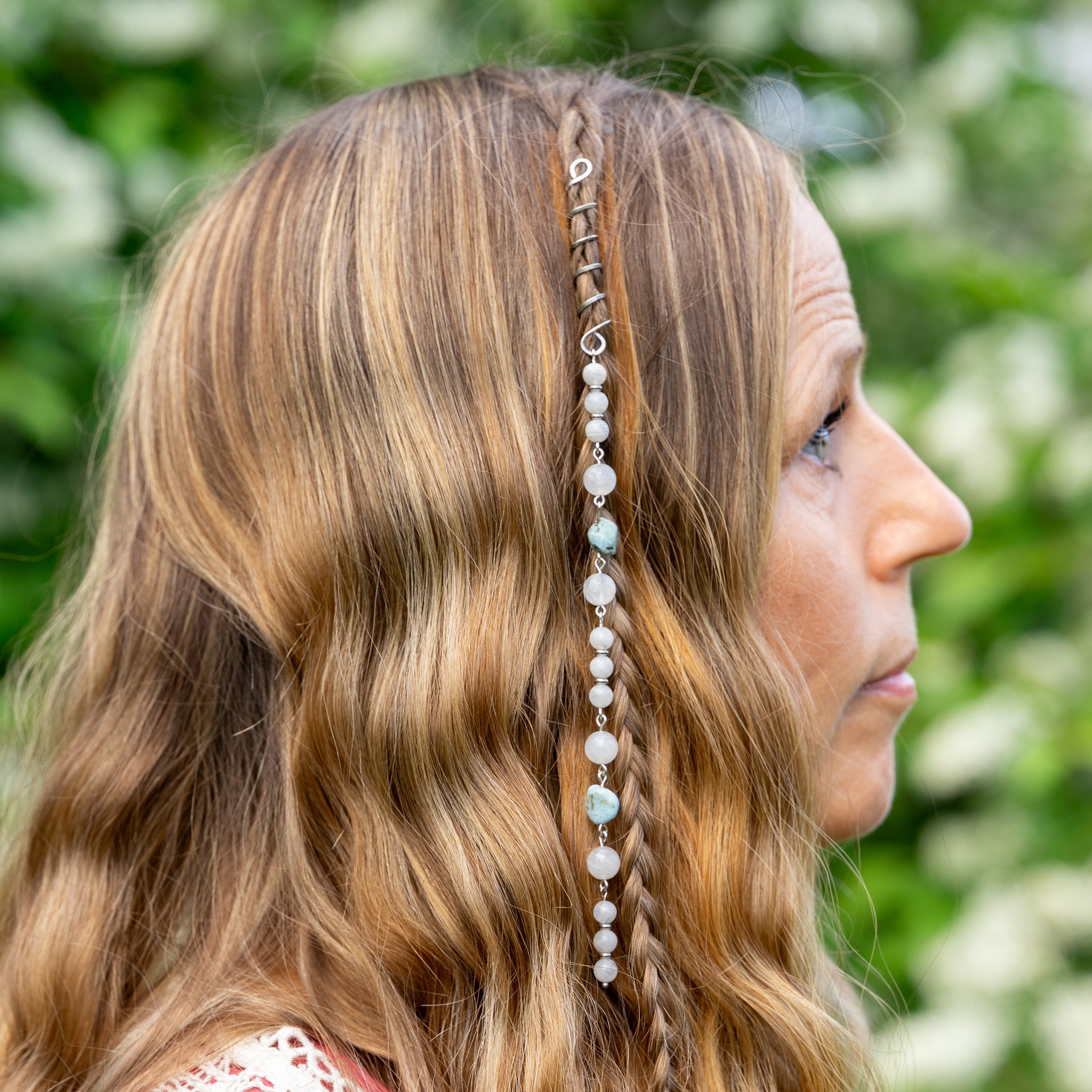 Moonstone & Larimar Hair Twist in Stainless Steel