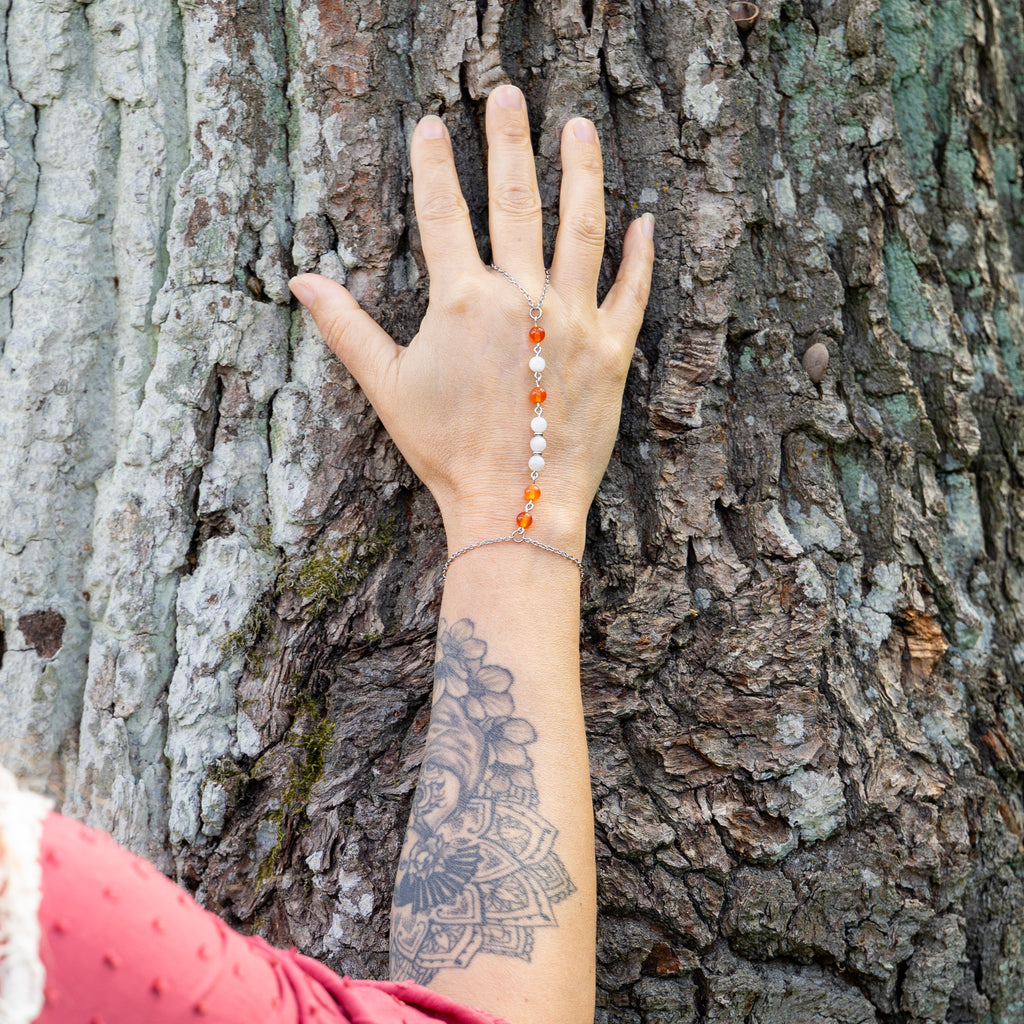 Carnelian & Moonstone Hand Chain in Stainless Steel