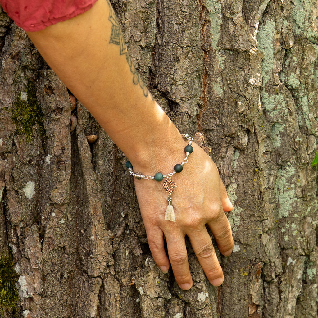 Heart Chakra Bracelet – Anahata in Stainless Steel with Green Moss Agate