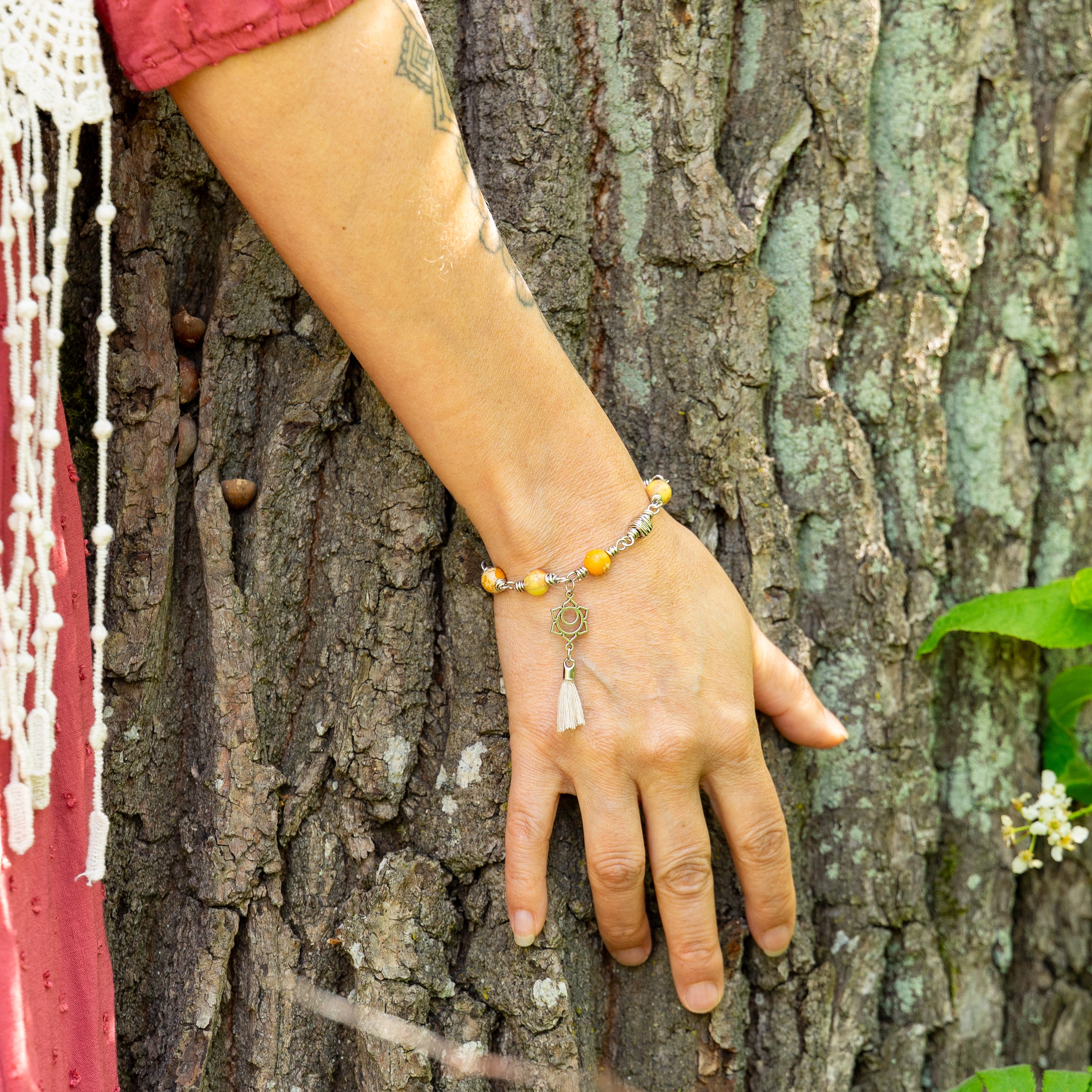 Sacral Chakra Bracelet – Svadhisthana in Stainless Steel with Orange Jasper