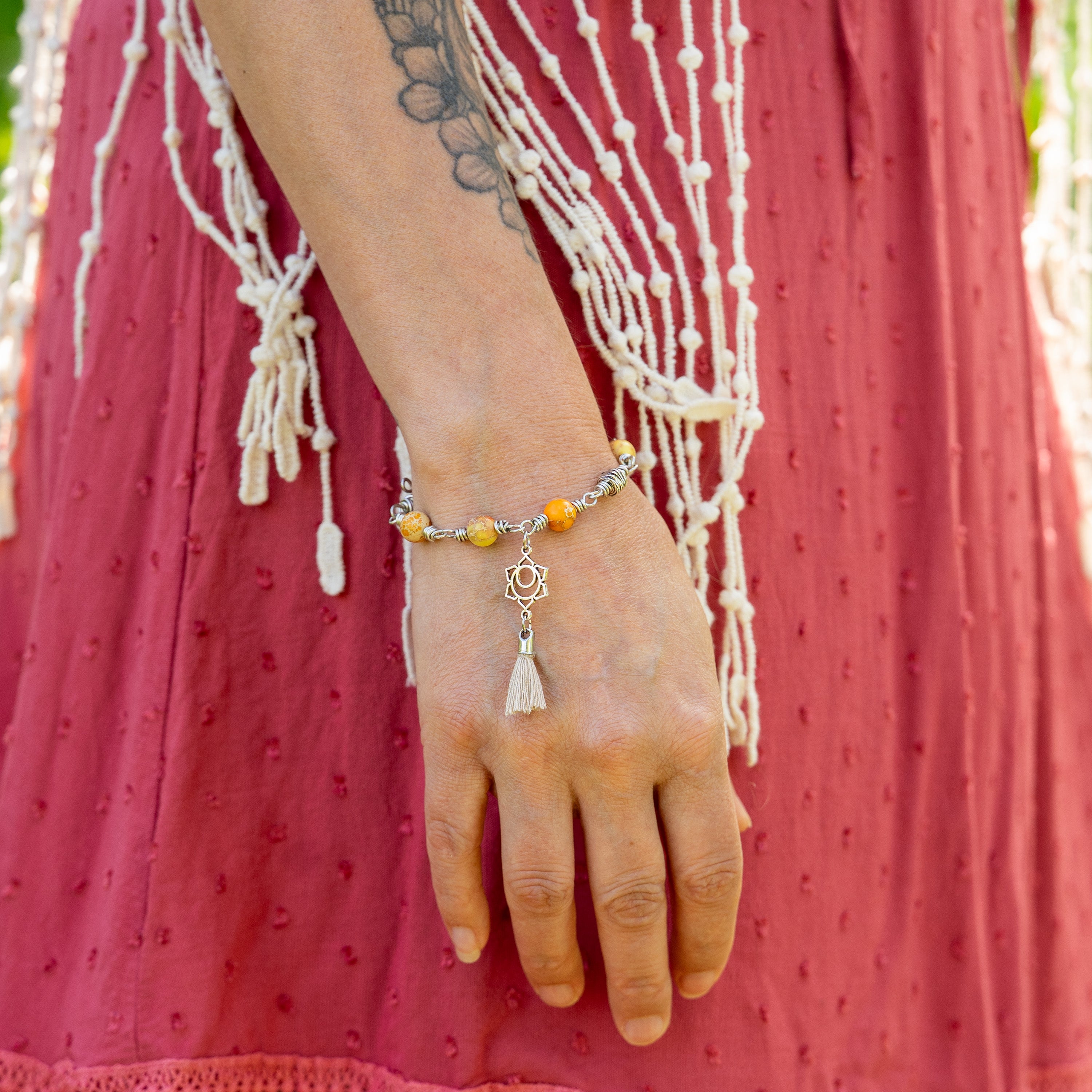 Sacral Chakra Bracelet – Svadhisthana in Stainless Steel with Orange Jasper