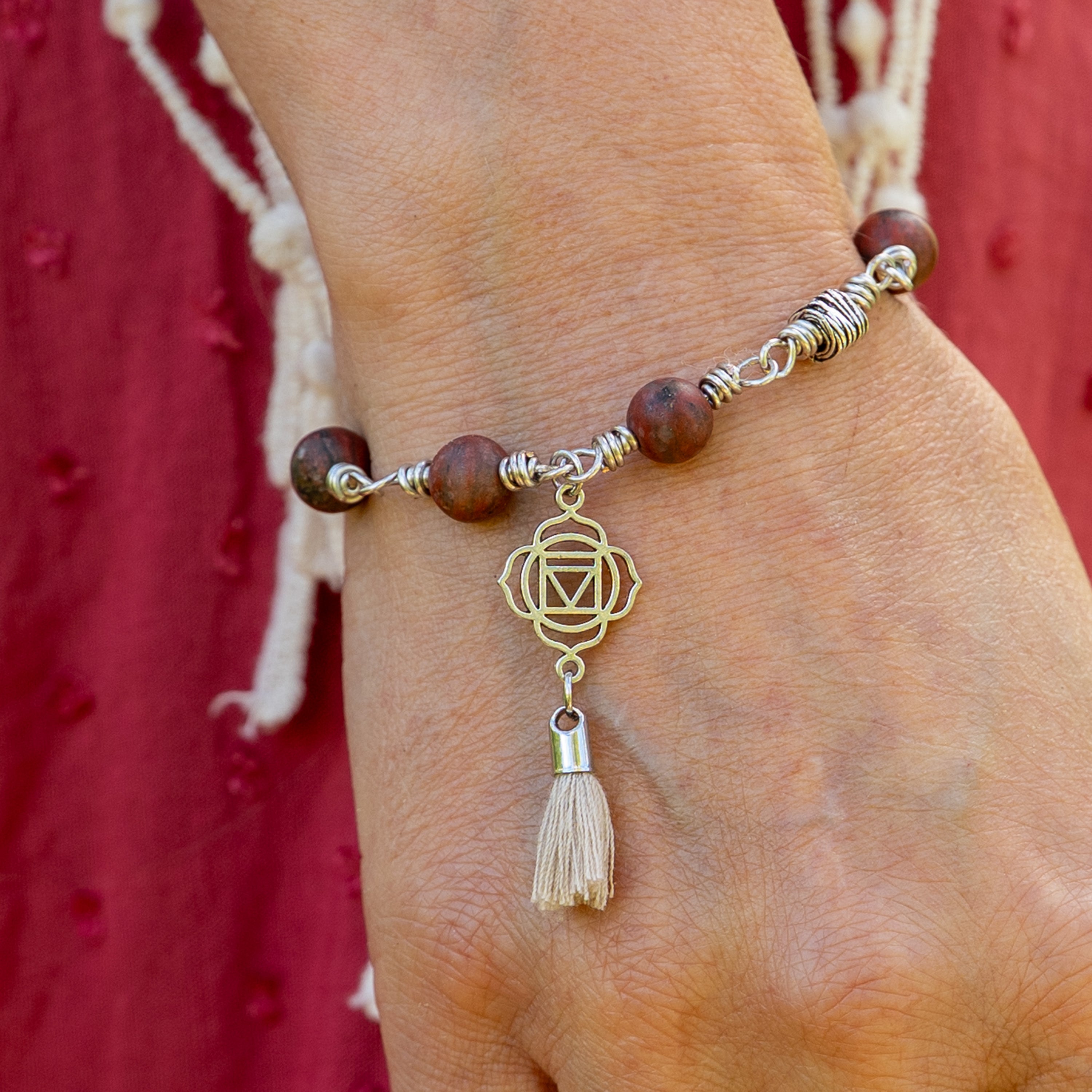 Root Chakra Bracelet – Muladhara in Stainless Steel with Red Sesame Jasper