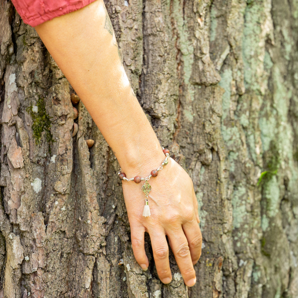 Root Chakra Bracelet – Muladhara in Stainless Steel with Red Sesame Jasper