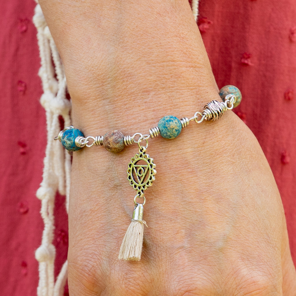 Throat Chakra Bracelet – Vishuddha in Stainless Steel with Blue Calsilica Jasper