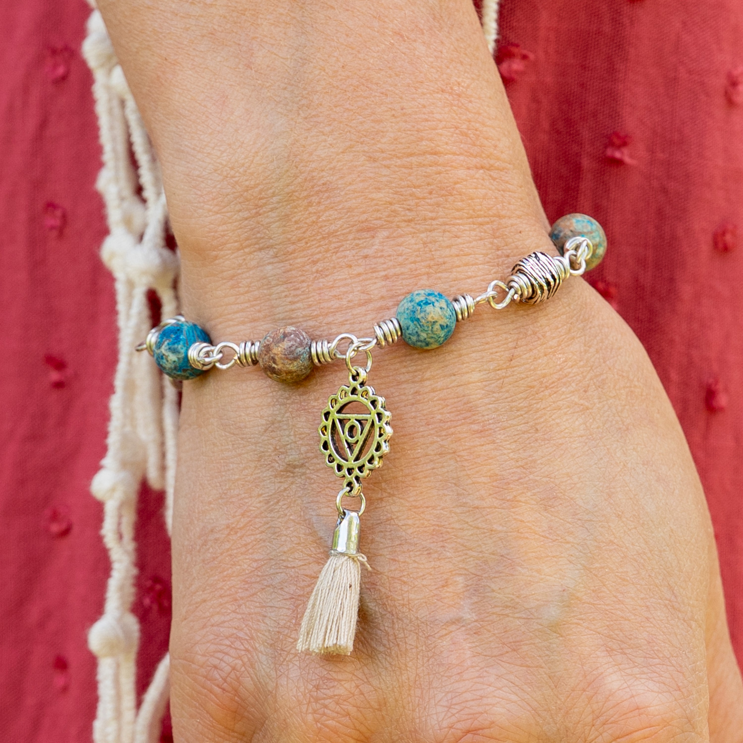 Throat Chakra Bracelet – Vishuddha in Stainless Steel with Blue Calsilica Jasper