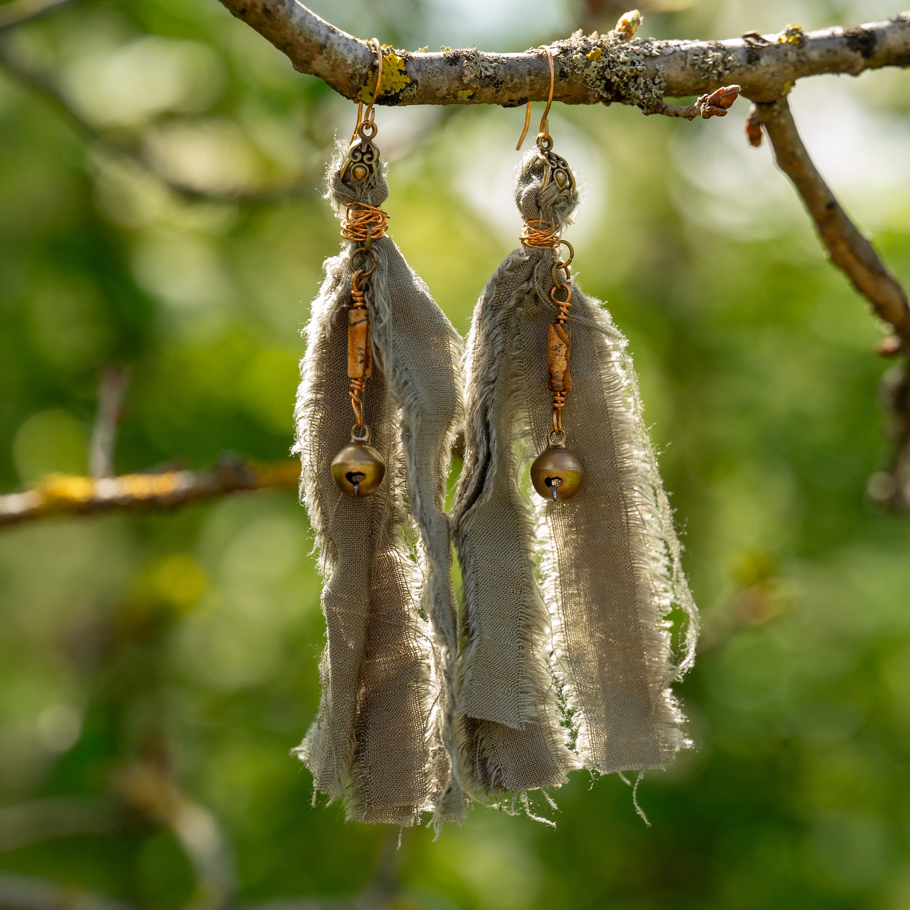 Fabric Fringe Earrings in Bronze