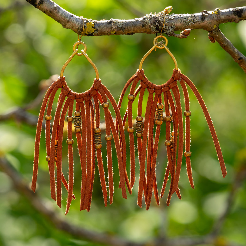 Suede Fringe Earrings in Brass