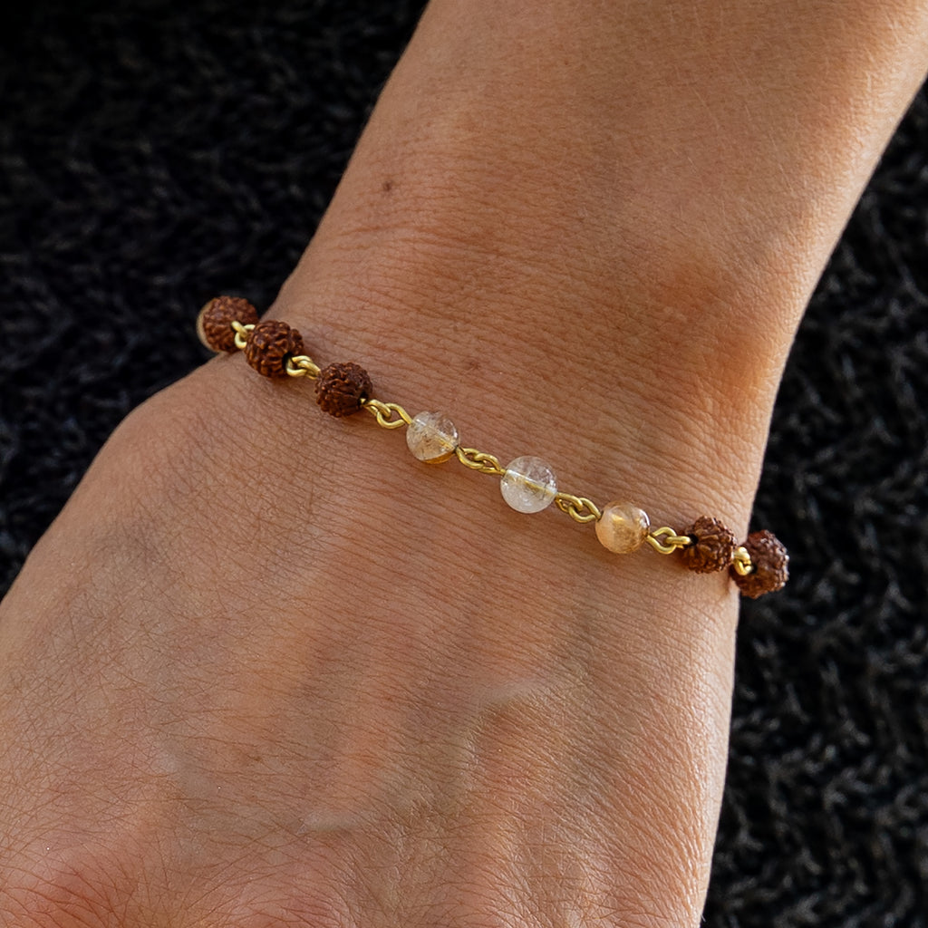 Citrine & Rudraksha Bracelet in Brass