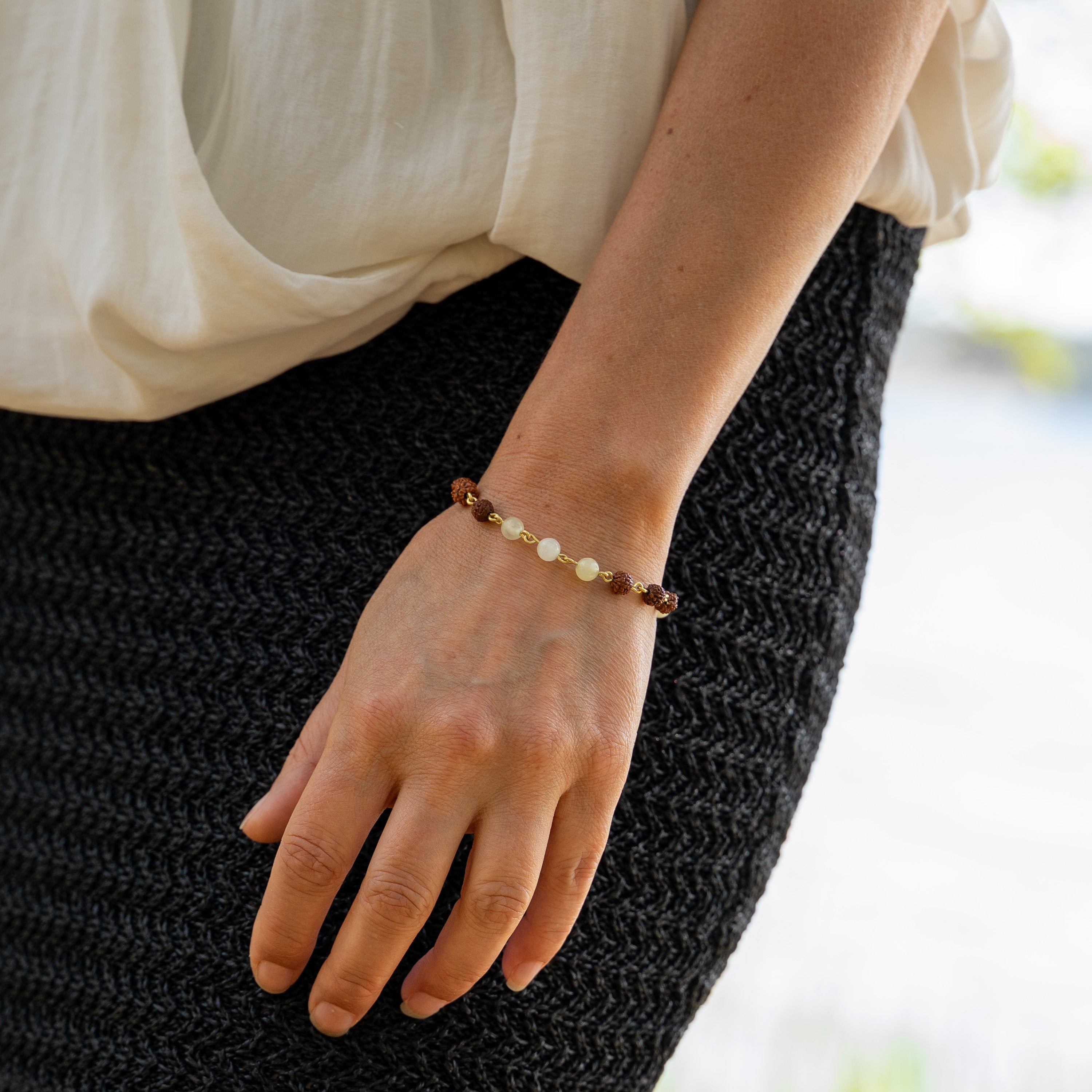 Jade Xinshan & Rudraksha Bracelet in Brass