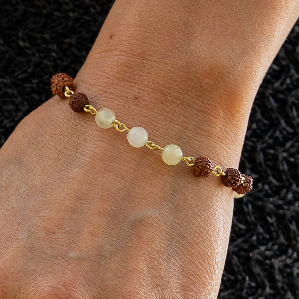 Jade Xinshan & Rudraksha Bracelet in Brass