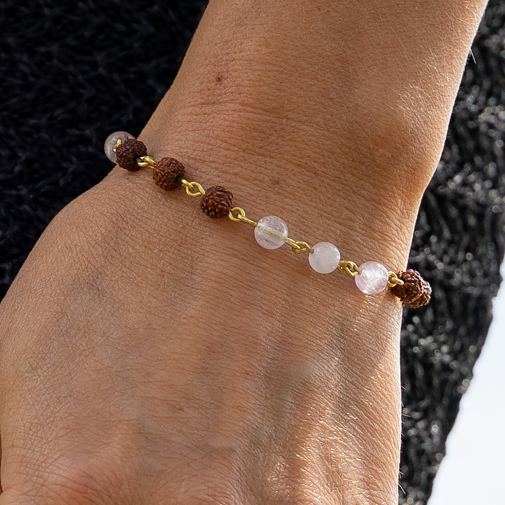 Violet Jade & Rudraksha Bracelet in Brass