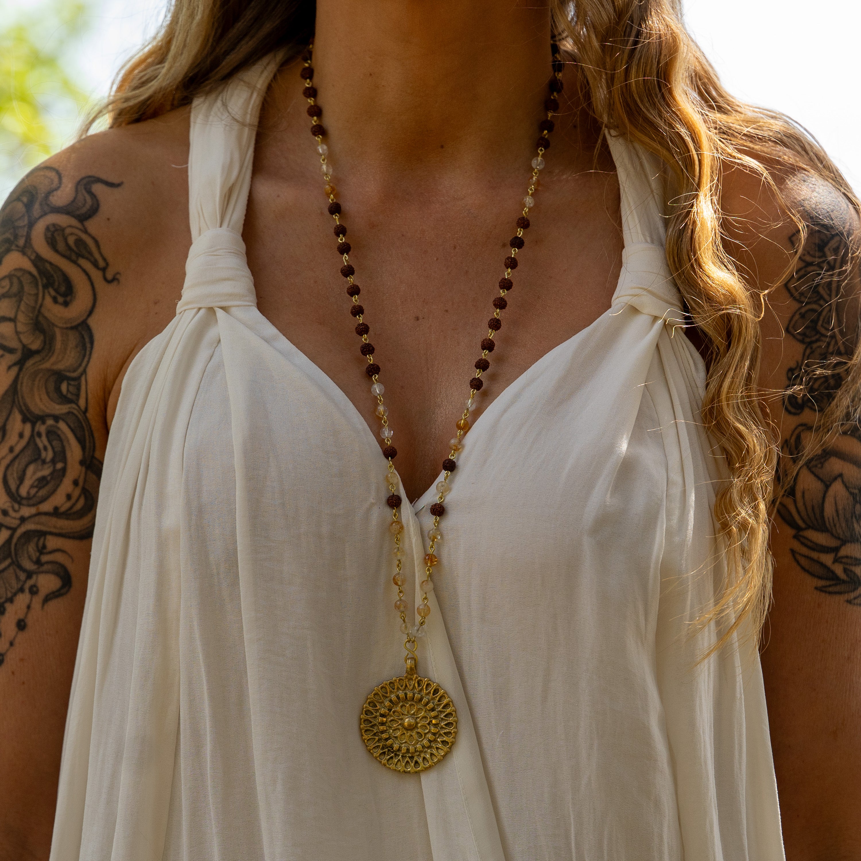 Citrine & Rudraksha Necklace in Brass