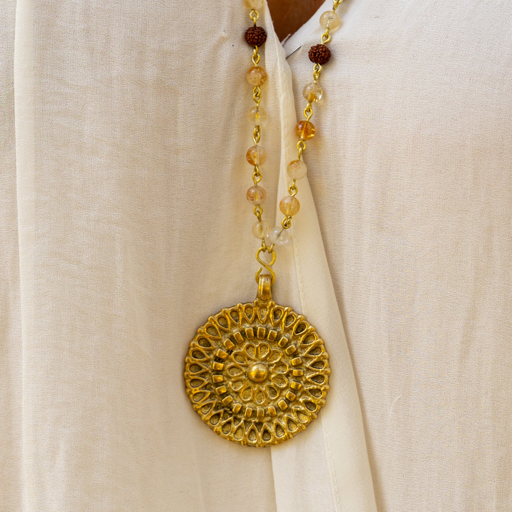 Citrine & Rudraksha Necklace in Brass