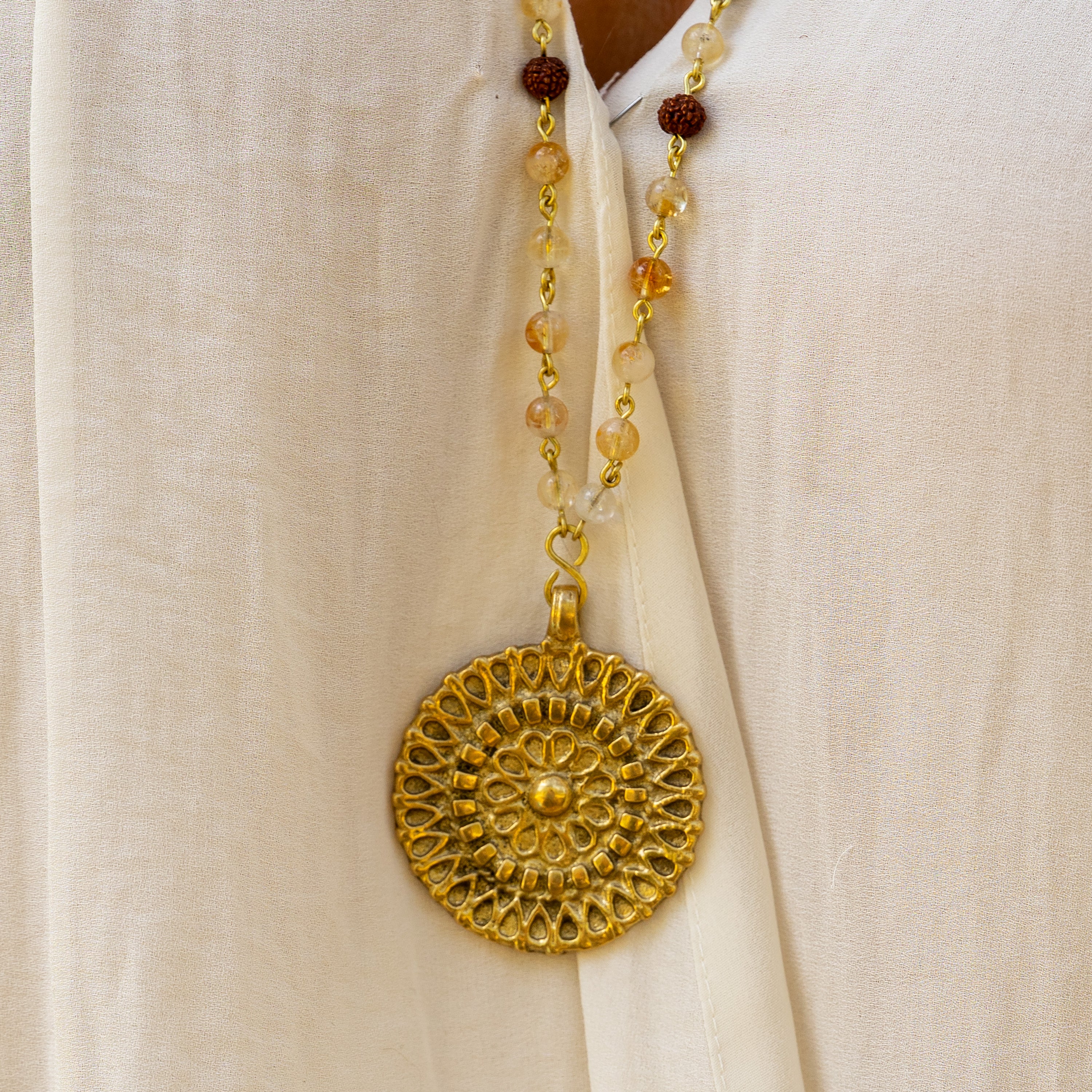 Citrine & Rudraksha Necklace in Brass