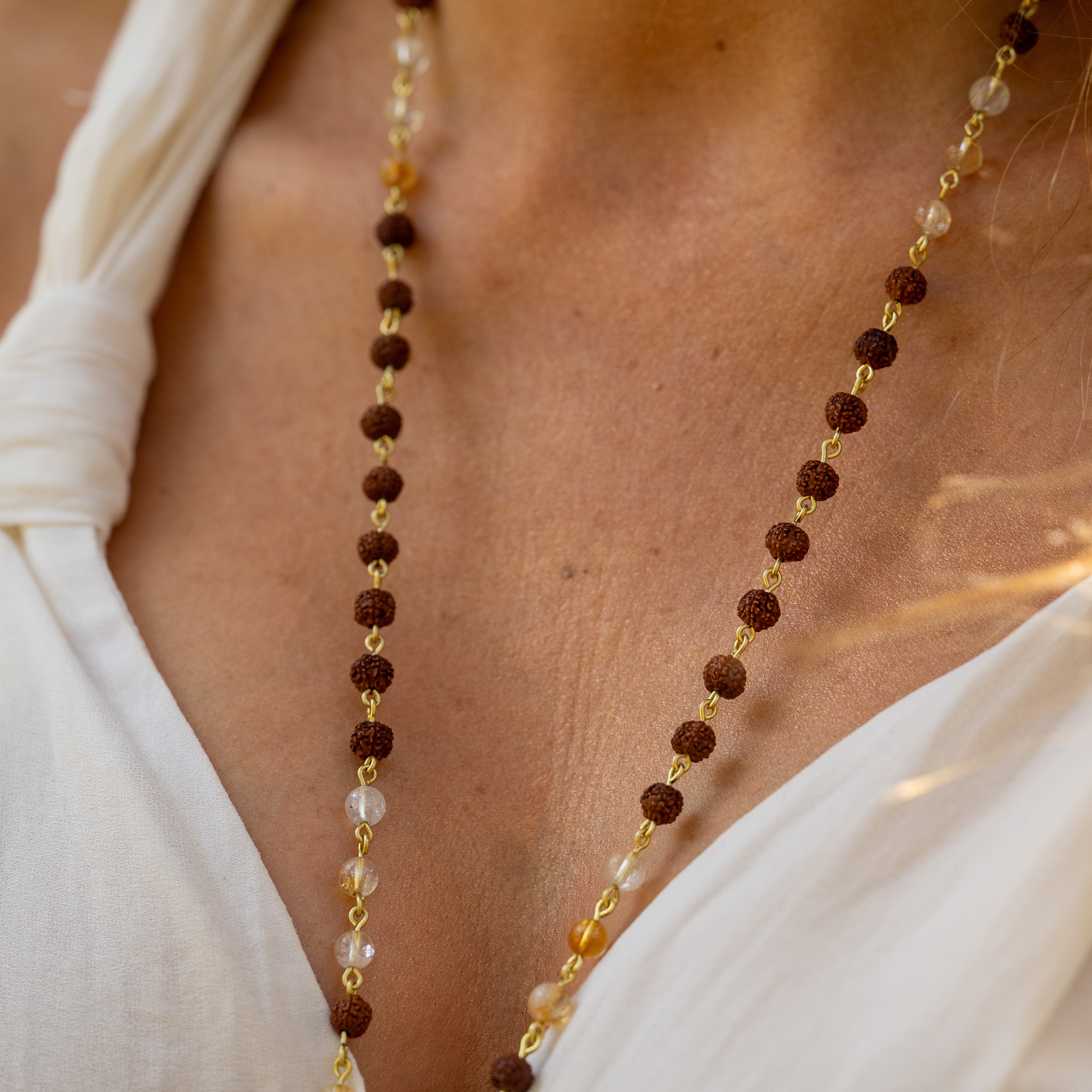Citrine & Rudraksha Necklace in Brass