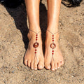 Red Agate & Wood Charm Barefoot Sandals in Stainless Steel