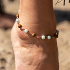 Amazonite & Elephant Skin Jasper Anklet in Copper