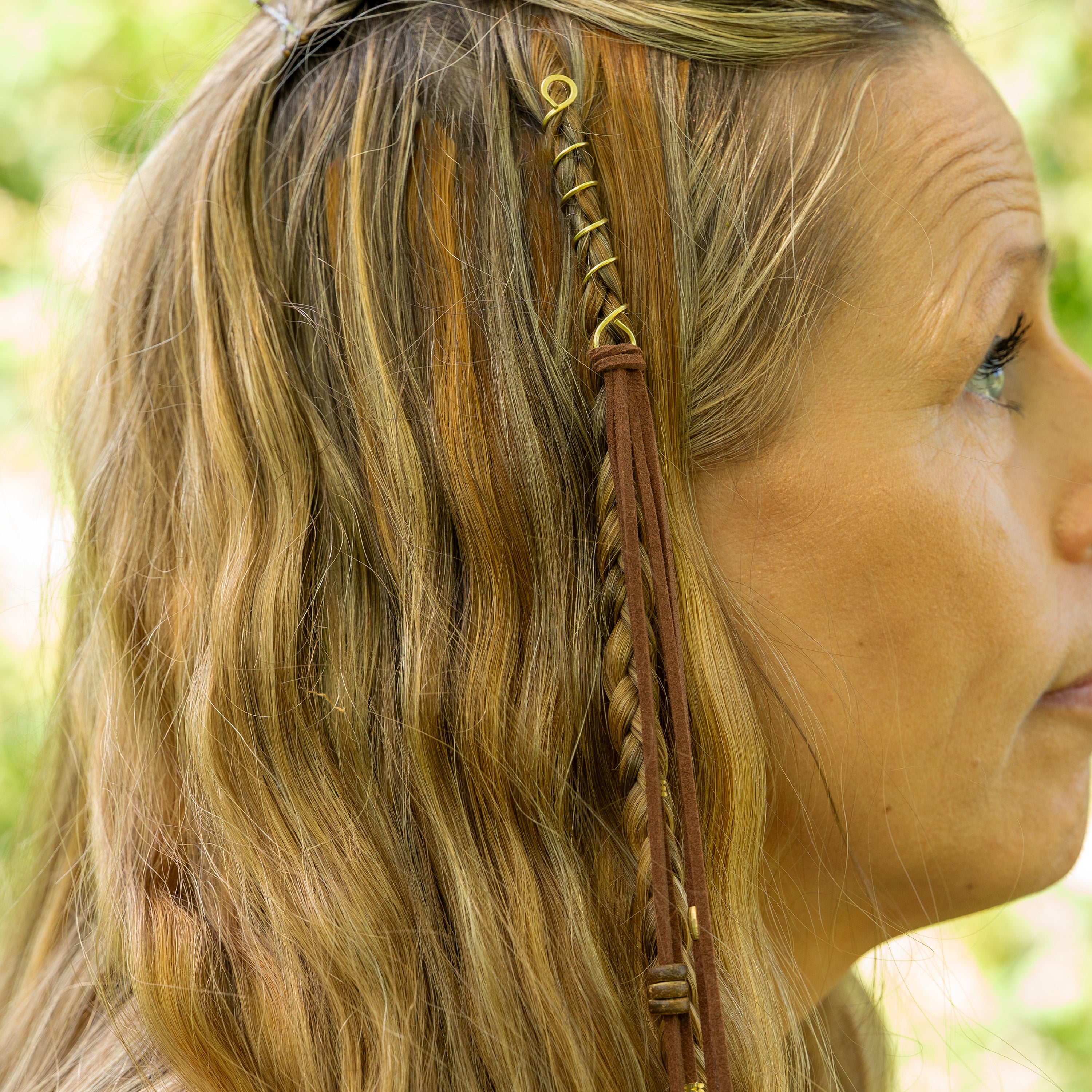 Suede Leather Earthy Hair Twist with Brass Details