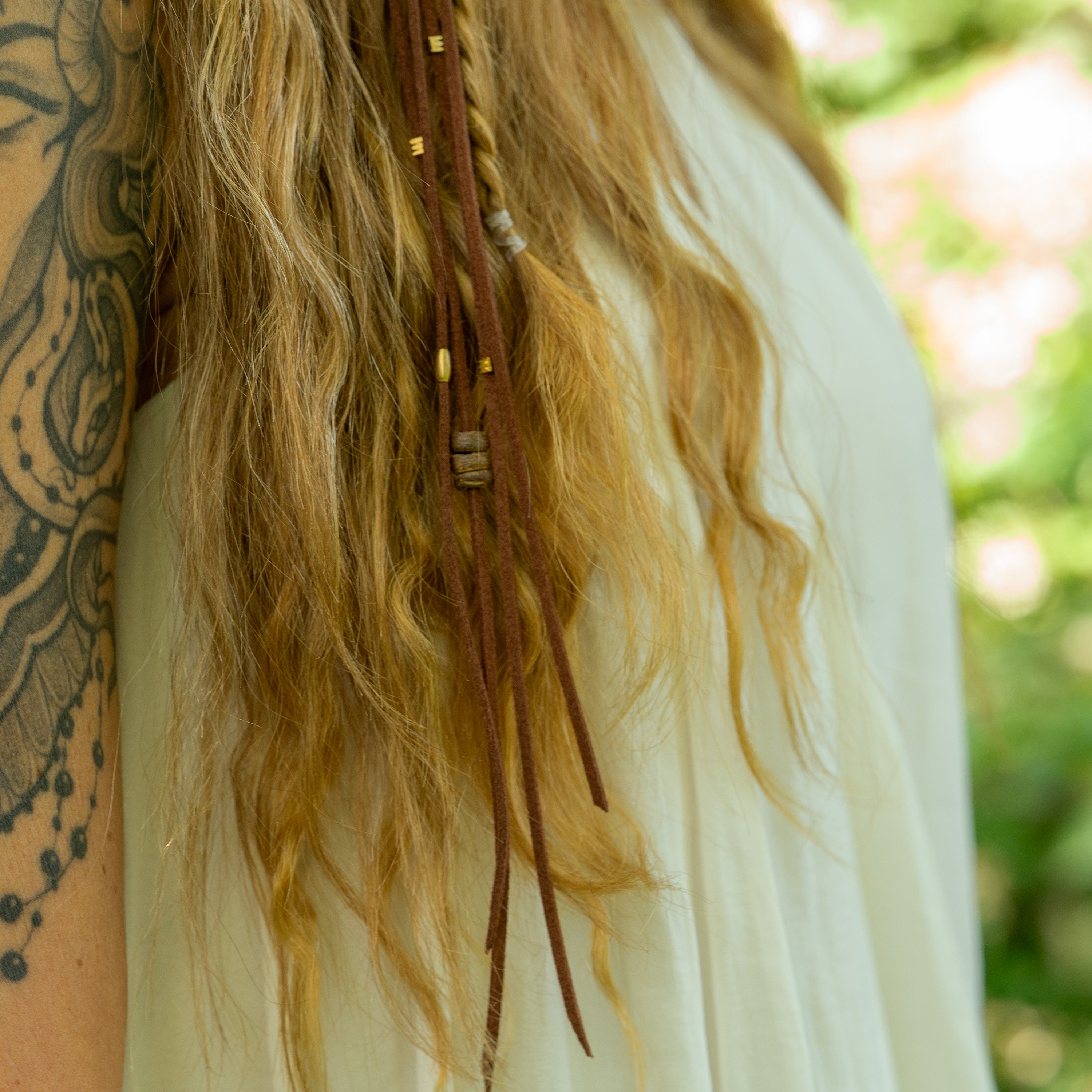 Suede Leather Earthy Hair Twist with Brass Details