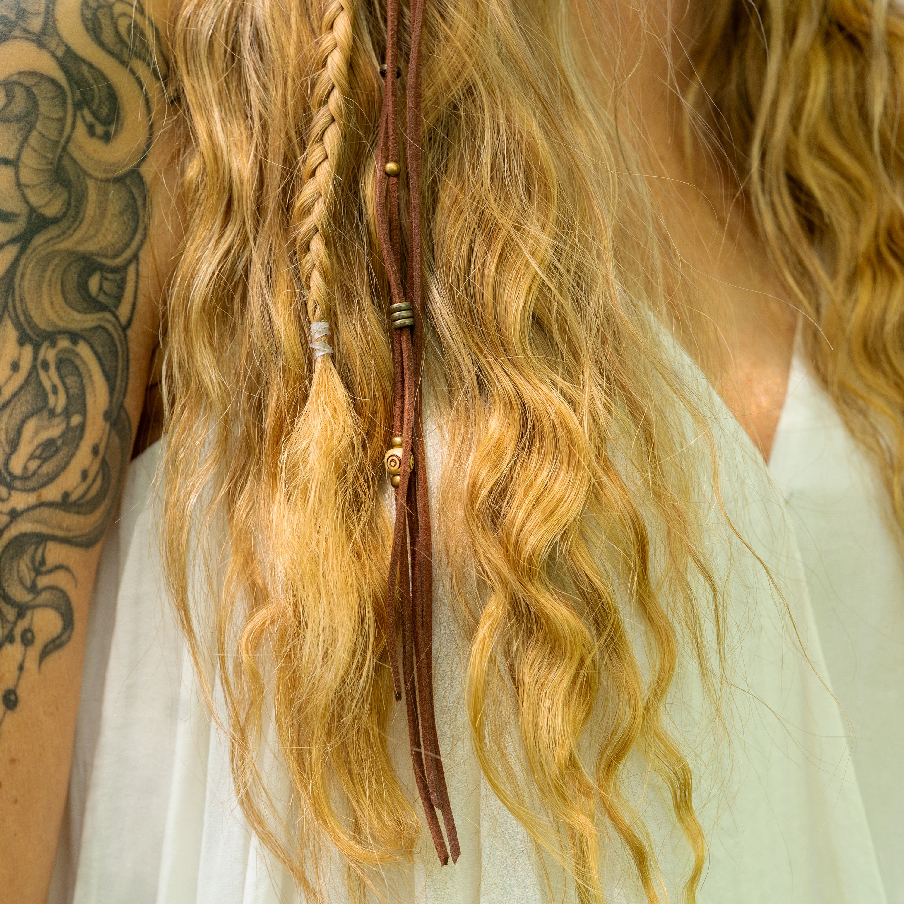 Suede Leather Earthy Hair Twist with Bronze Details