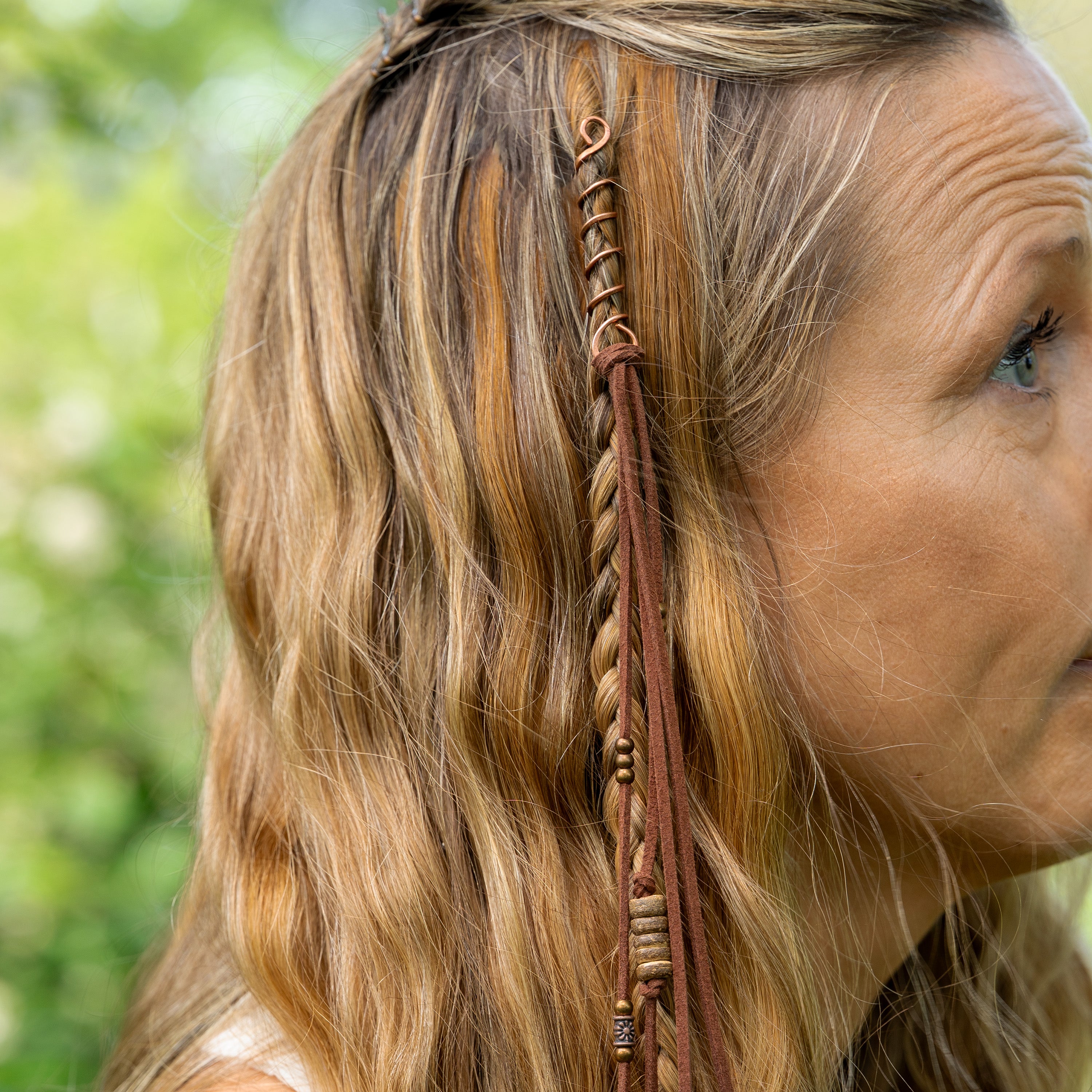Suede Leather Earthy Hair Twist with Copper Details