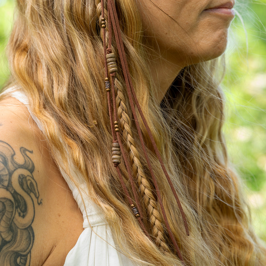 Suede Leather Earthy Hair Twist with Copper Details