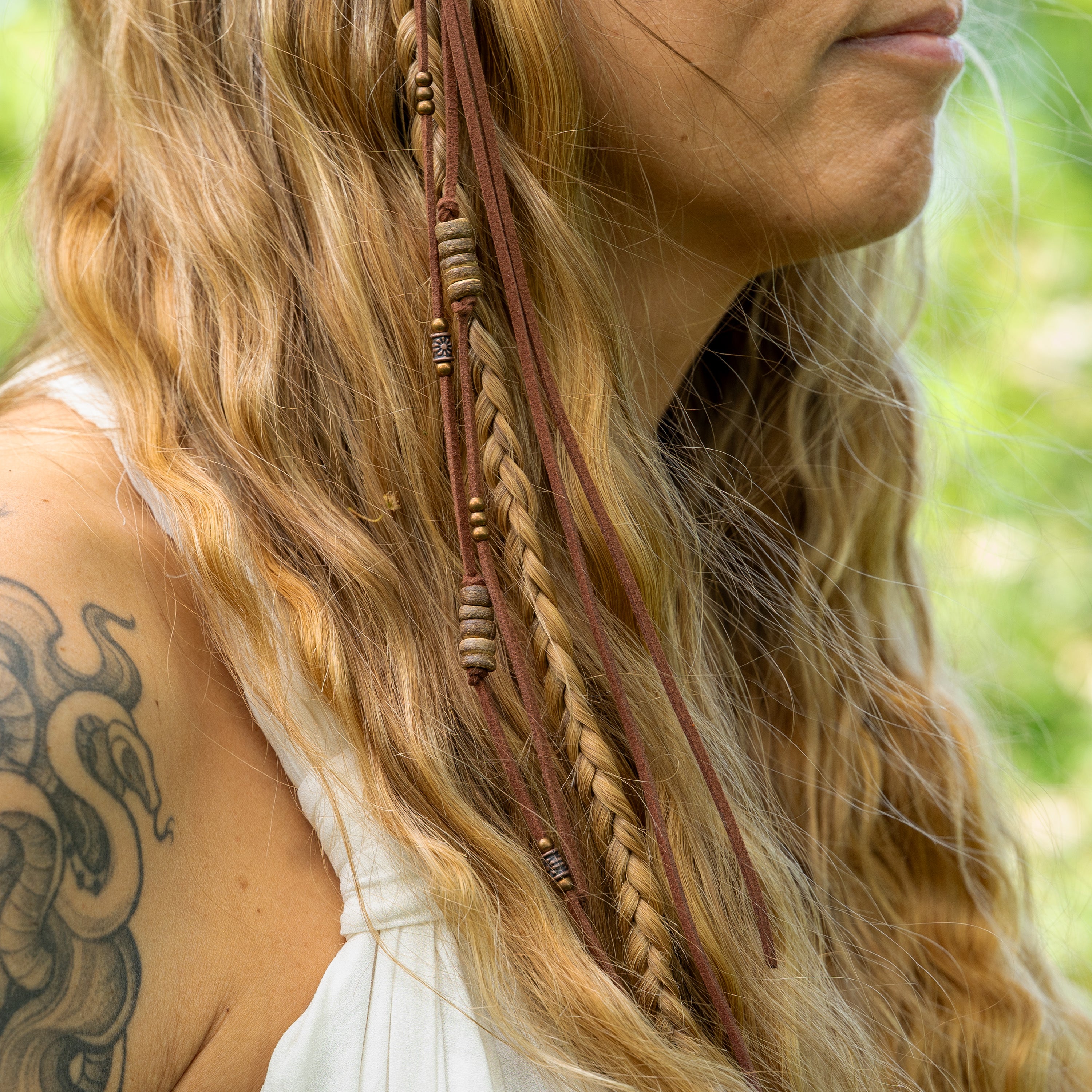 Suede Leather Earthy Hair Twist with Copper Details