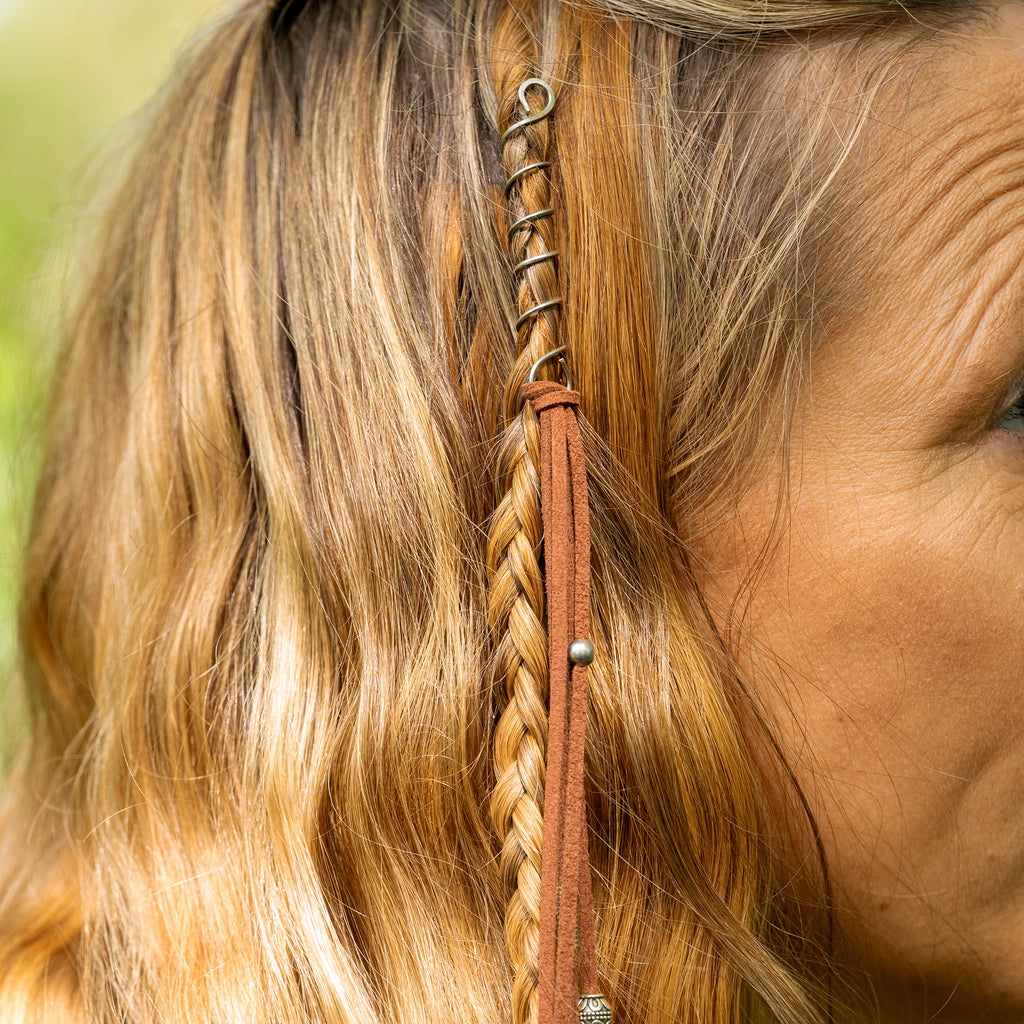 Suede Leather Earthy Hair Twist with Stainless Steel Details