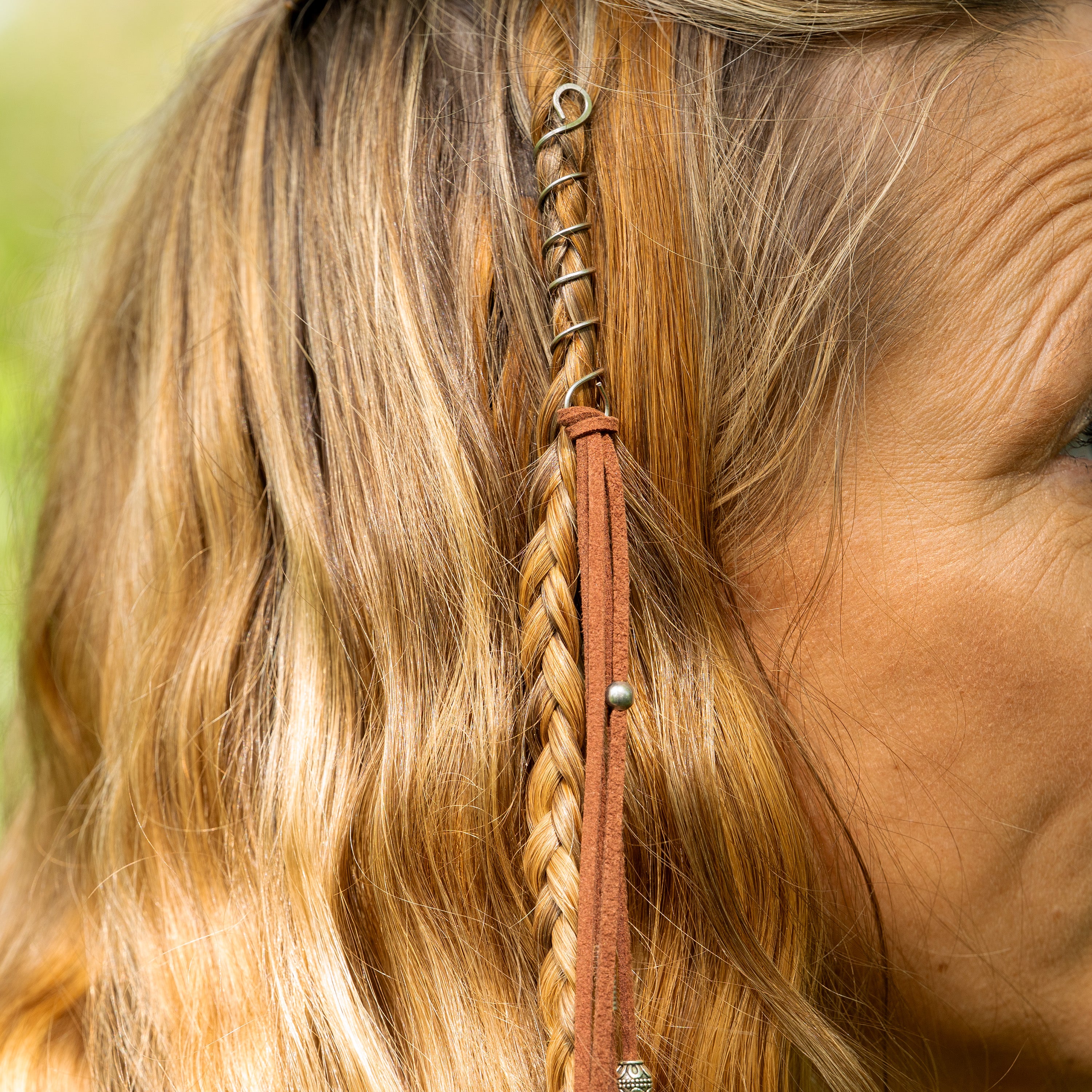 Suede Leather Earthy Hair Twist with Stainless Steel Details