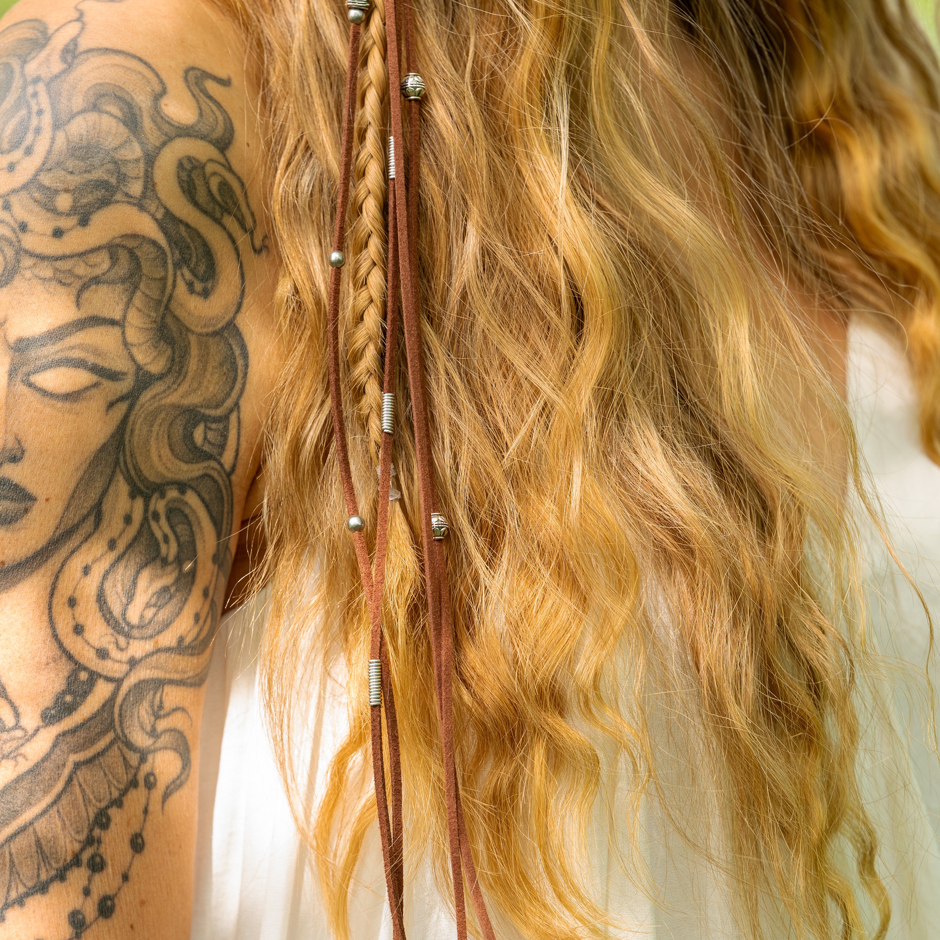 Suede Leather Earthy Hair Twist with Stainless Steel Details