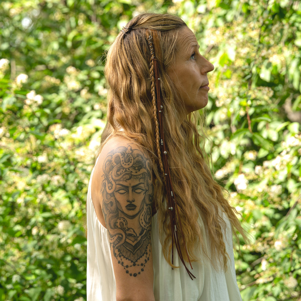 Suede Leather Earthy Hair Twist with Stainless Steel Details