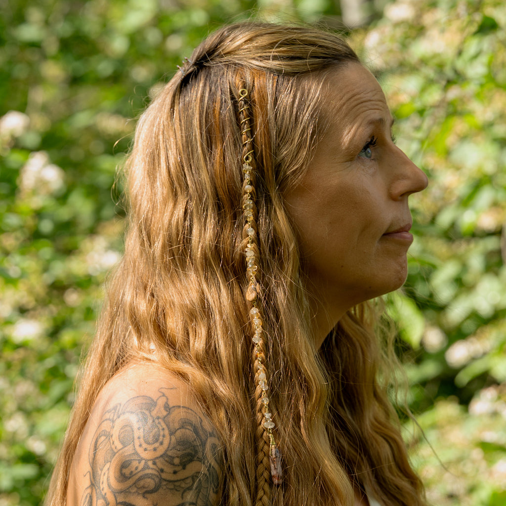 Citrine & Picture Jasper Hair Twist in Brass