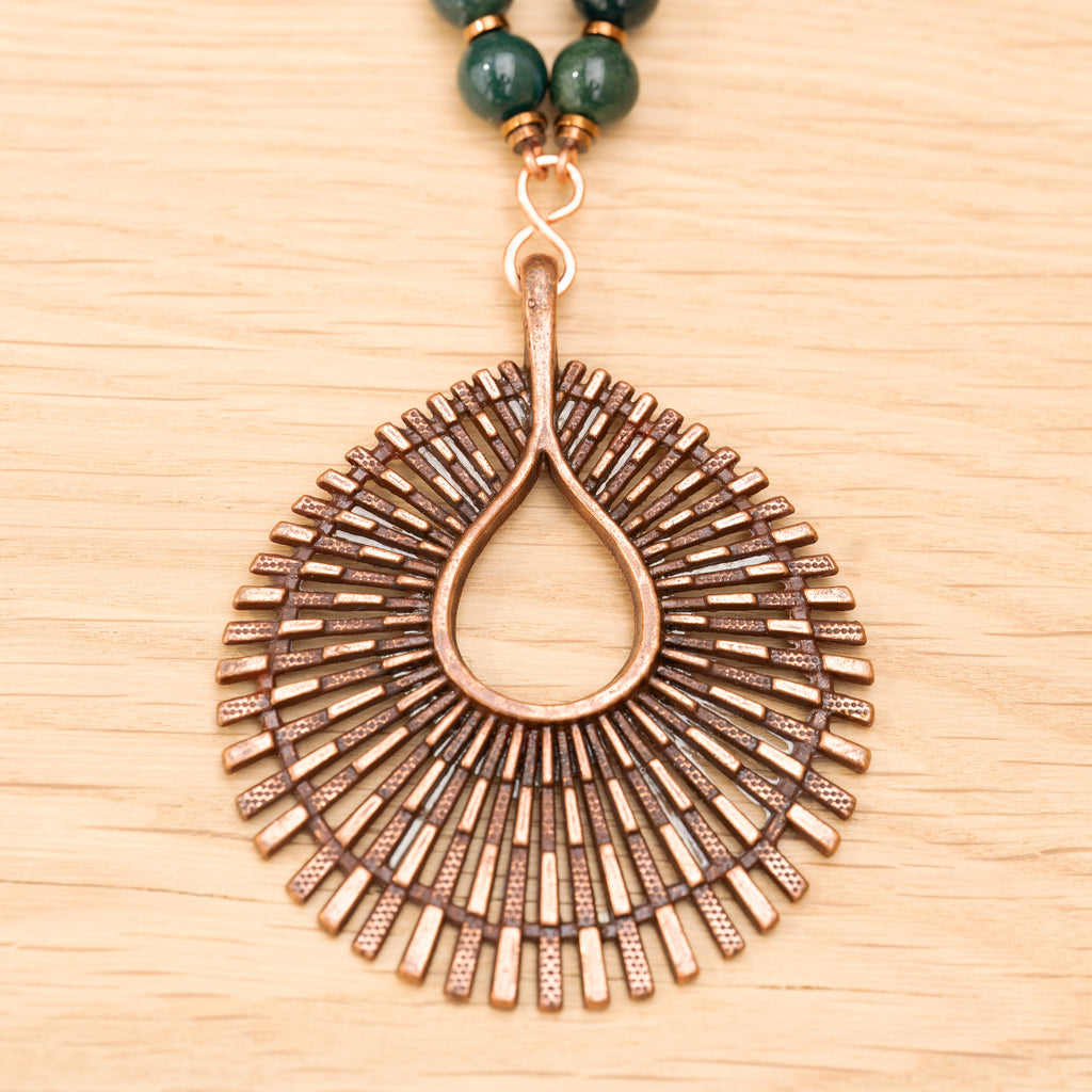 Bohemian Necklace with Bloodstone, Copper & Fabric