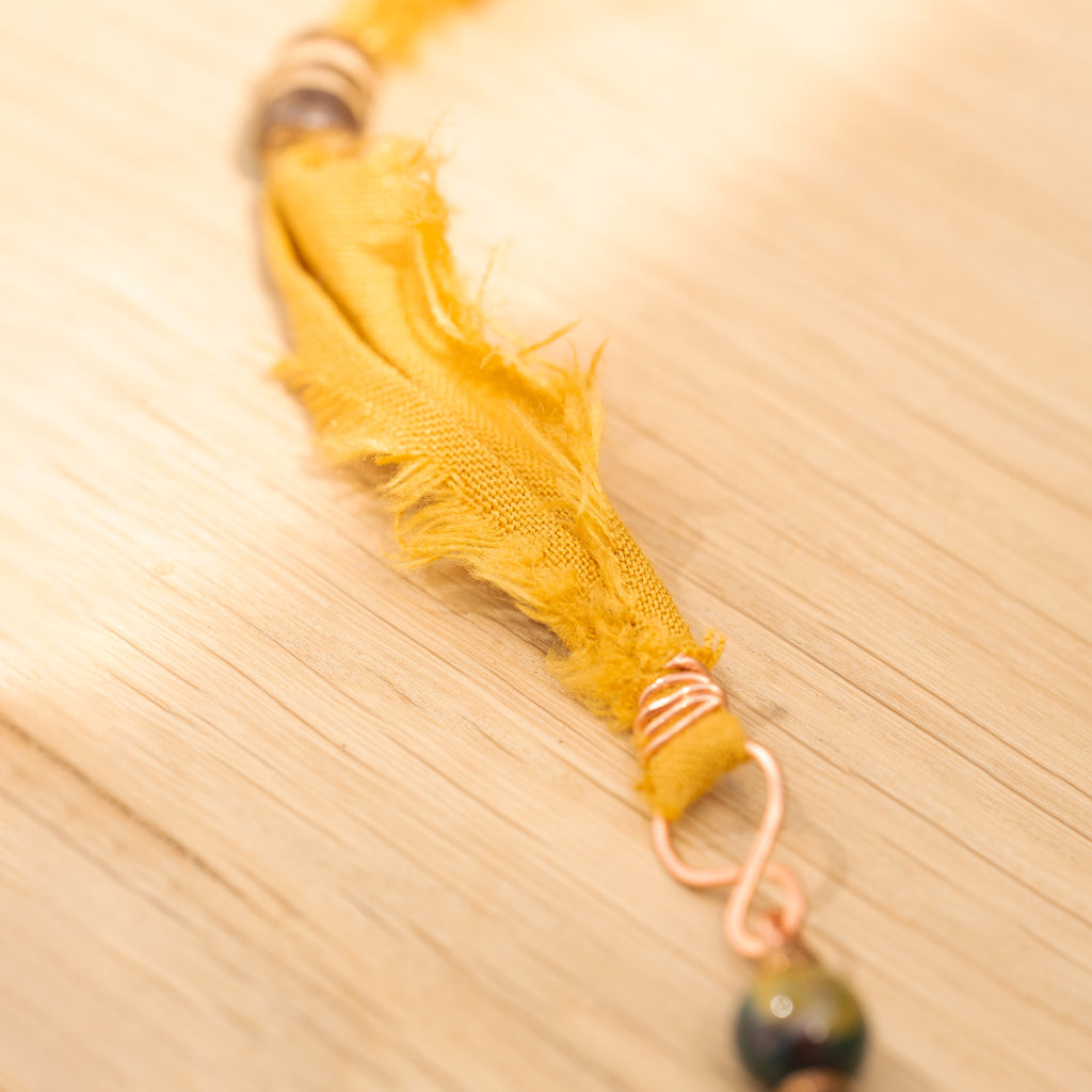 Bohemian Necklace with Bloodstone, Copper & Fabric