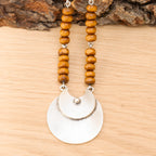 Aventurine and Wood Beads Necklace in Stainless Steel