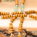 Aventurine and Wood Beads Necklace in Stainless Steel