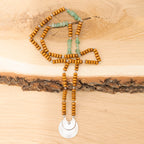 Aventurine and Wood Beads Necklace in Stainless Steel