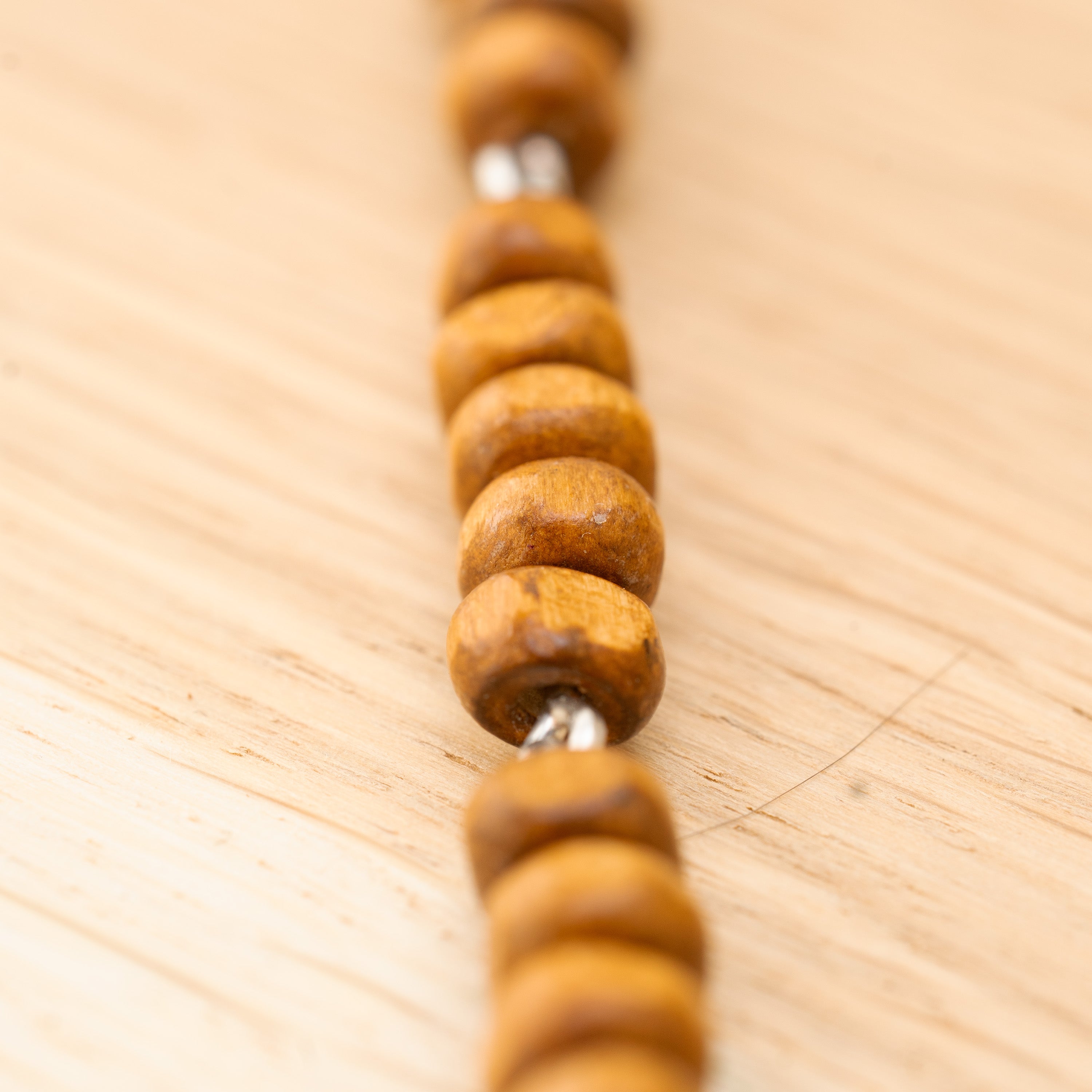Aventurine and Wood Beads Necklace in Stainless Steel
