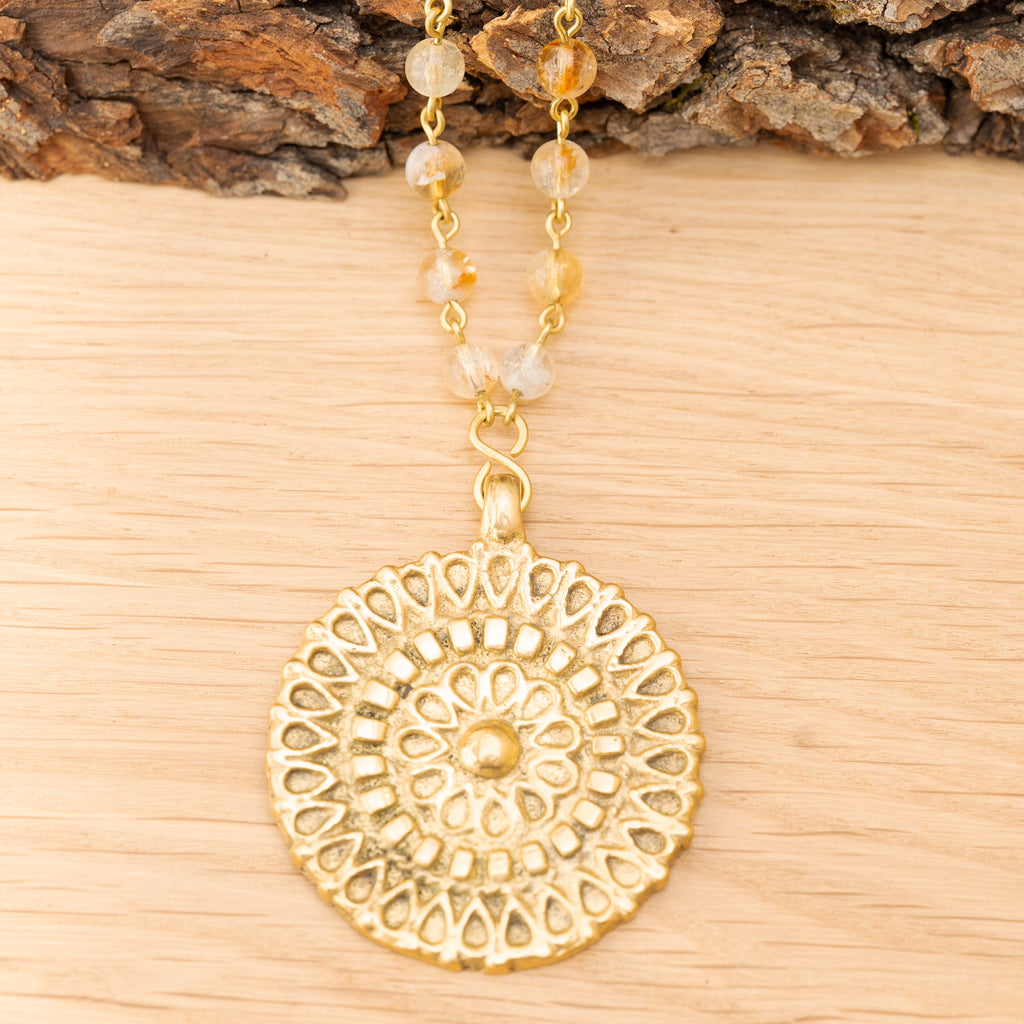 Citrine & Rudraksha Necklace in Brass