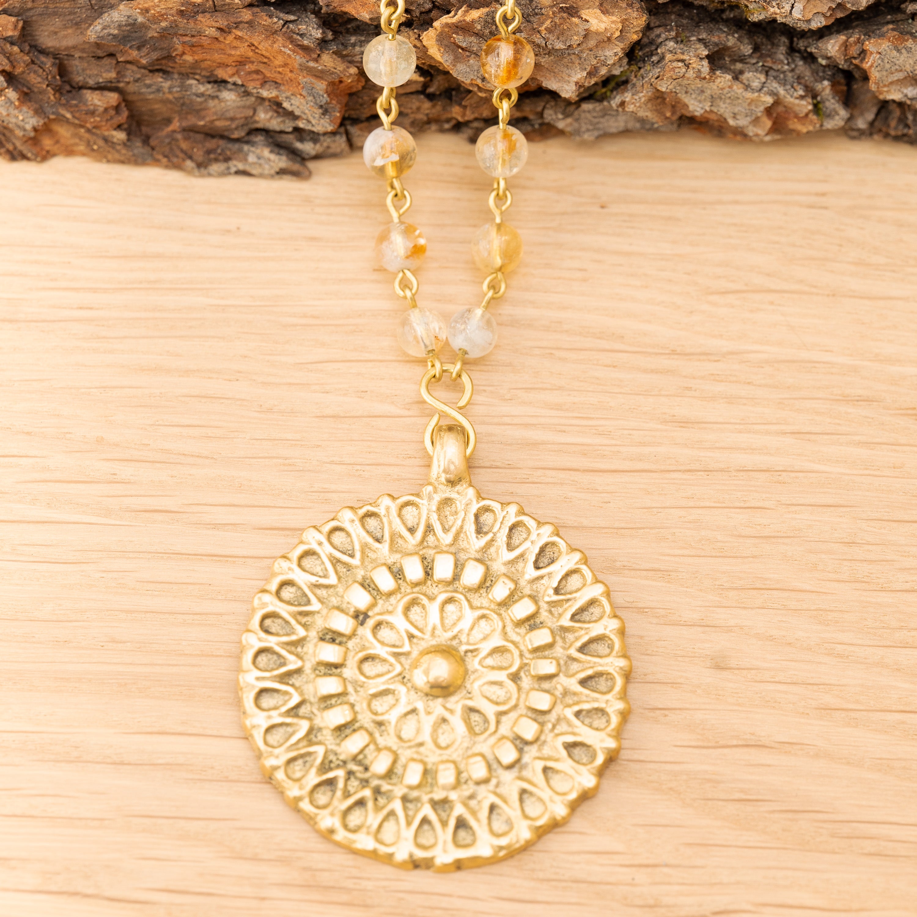 Citrine & Rudraksha Necklace in Brass