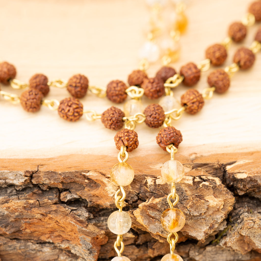 Citrine & Rudraksha Necklace in Brass