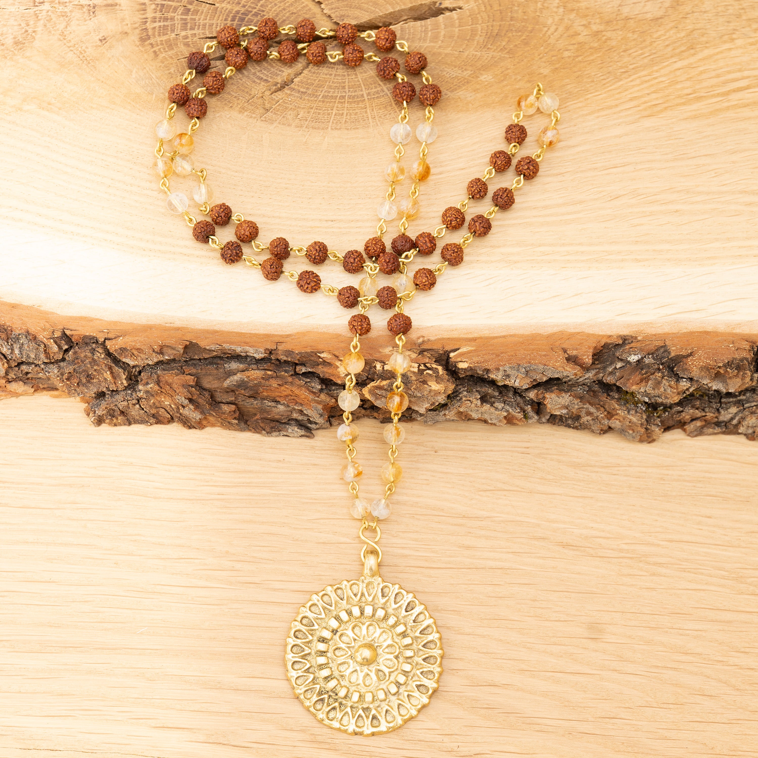 Citrine & Rudraksha Necklace in Brass